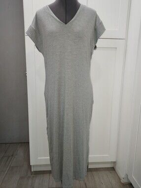 White House Black Market Light Gray V-Neck Midi Dress